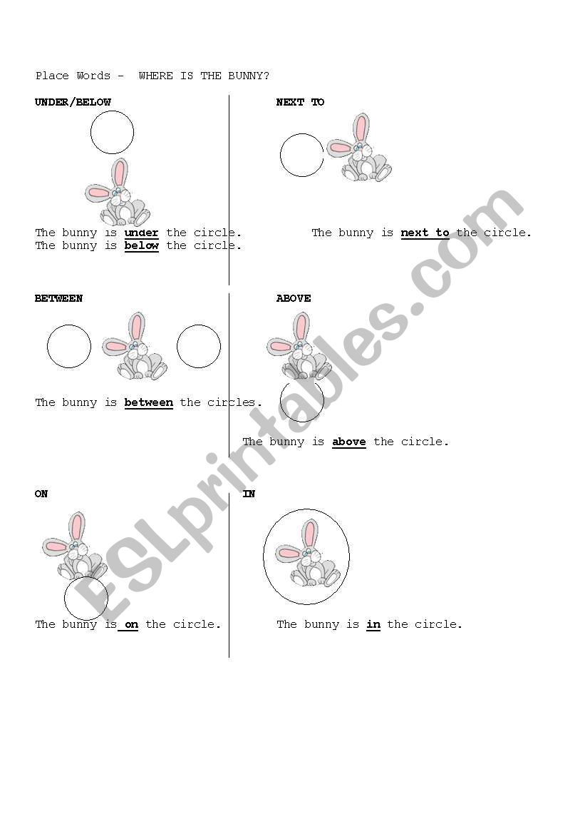 Prepositions of location reference sheet