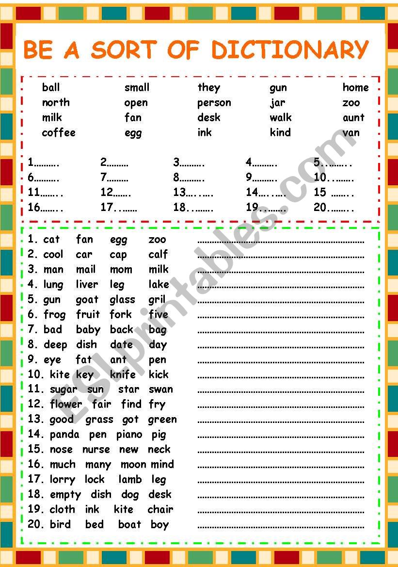 arrange-dictionary-esl-worksheet-by-sweetdreamja