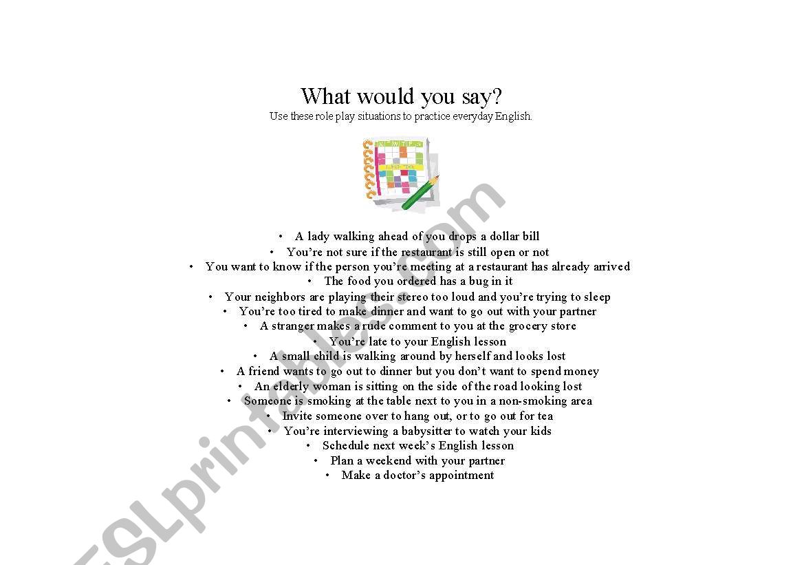What would you say? worksheet