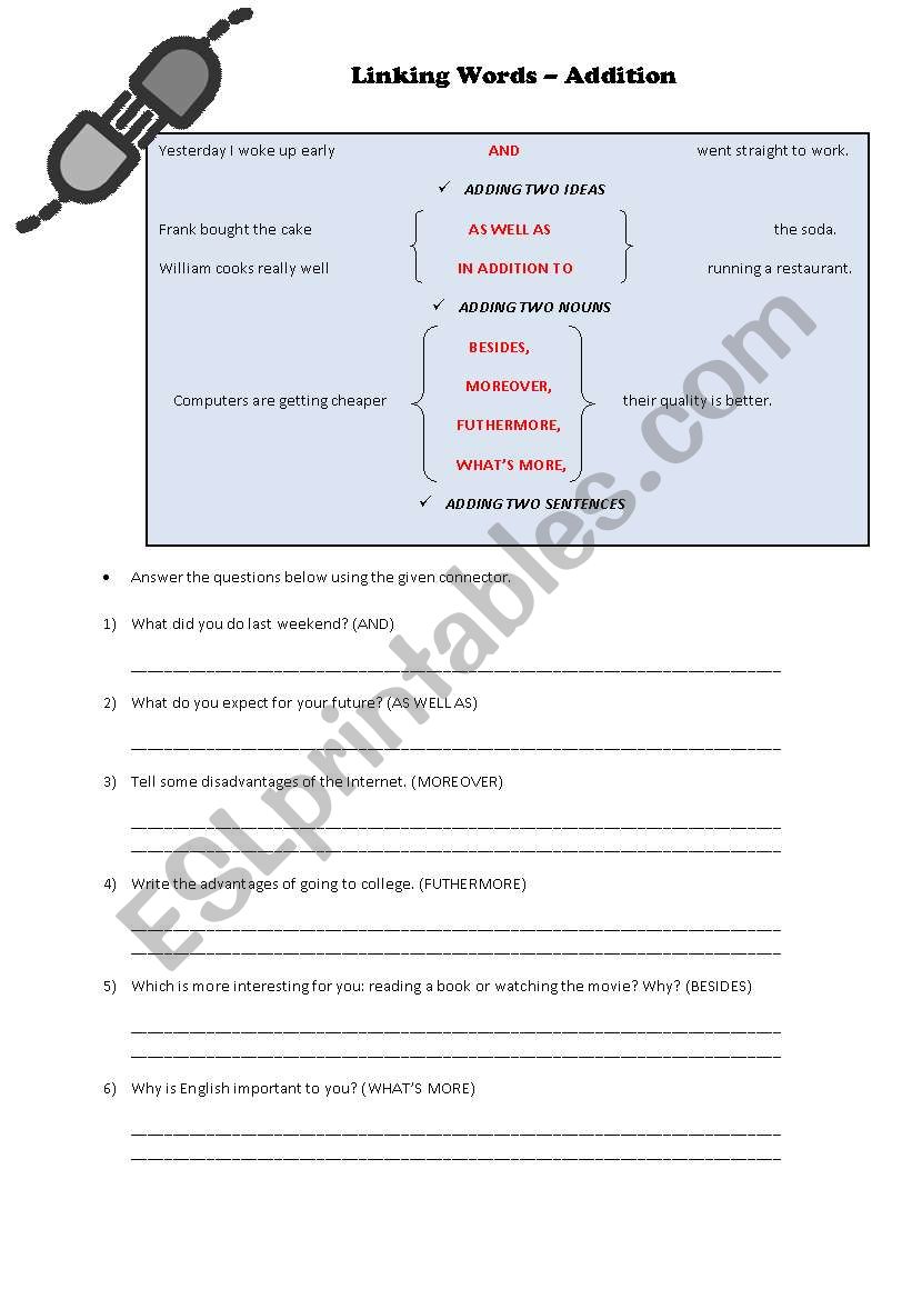 Linking Words (Addition) worksheet