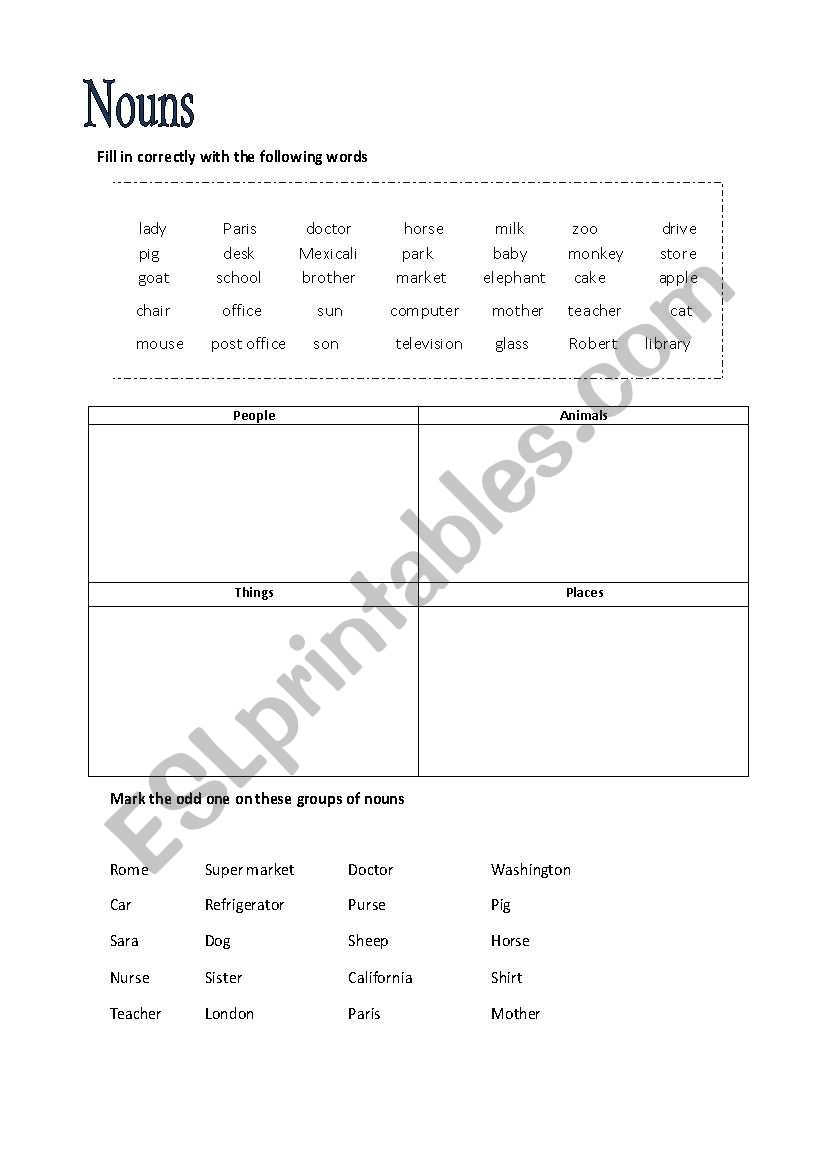 nouns worksheet