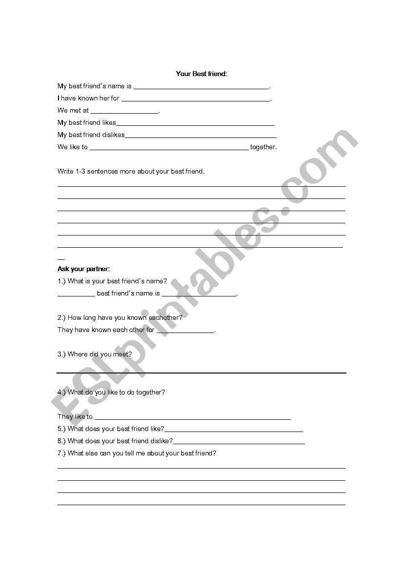 Best Friends worksheet