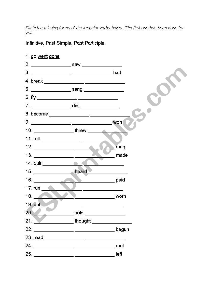 Irregular Verbs worksheet