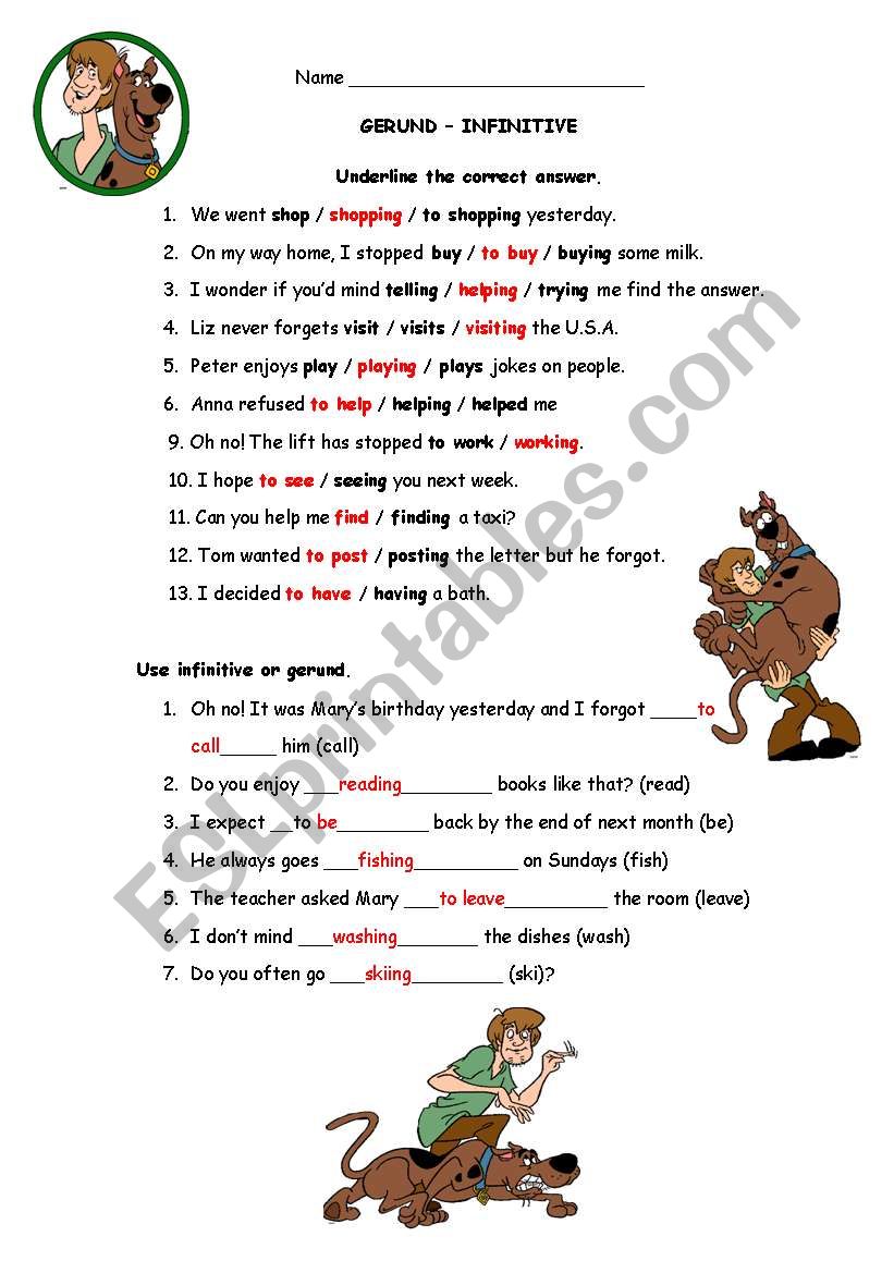 gerund - infinitive worksheet