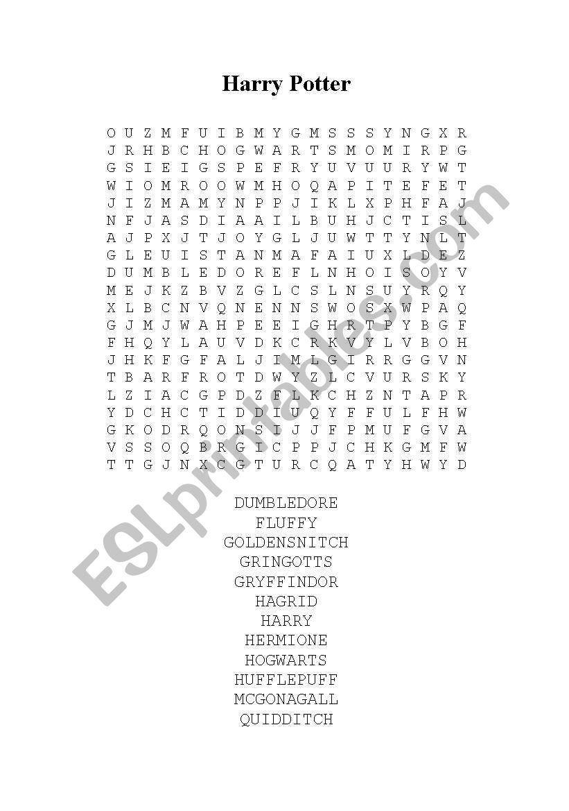 Harry Potter and the Philosophers Stone wordsearch