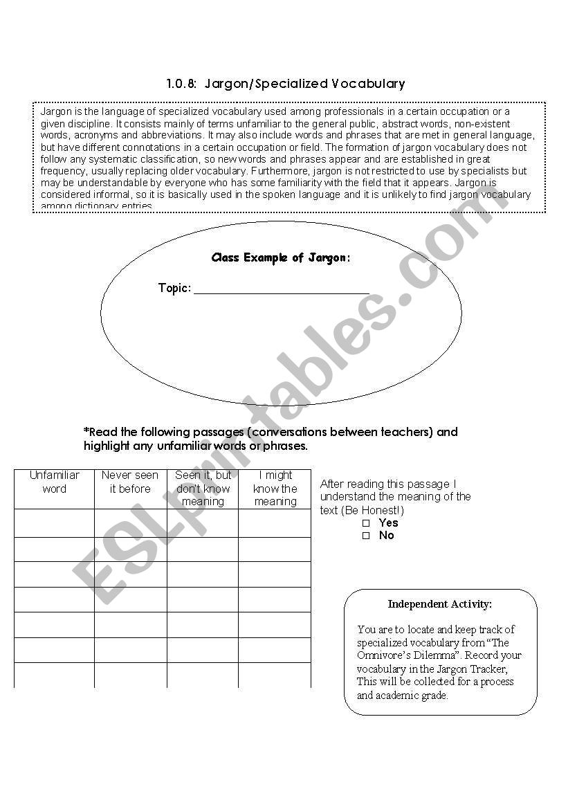 Jargon worksheet