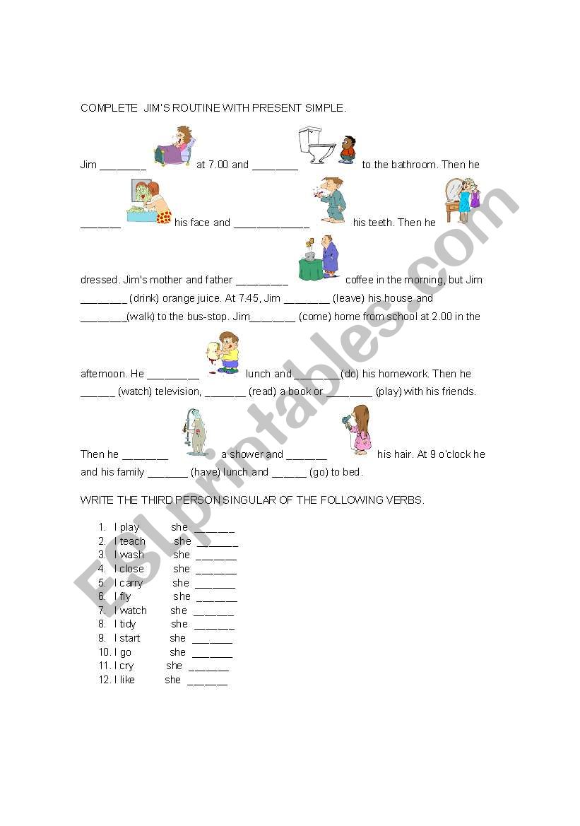 English worksheets: Jim´s routine