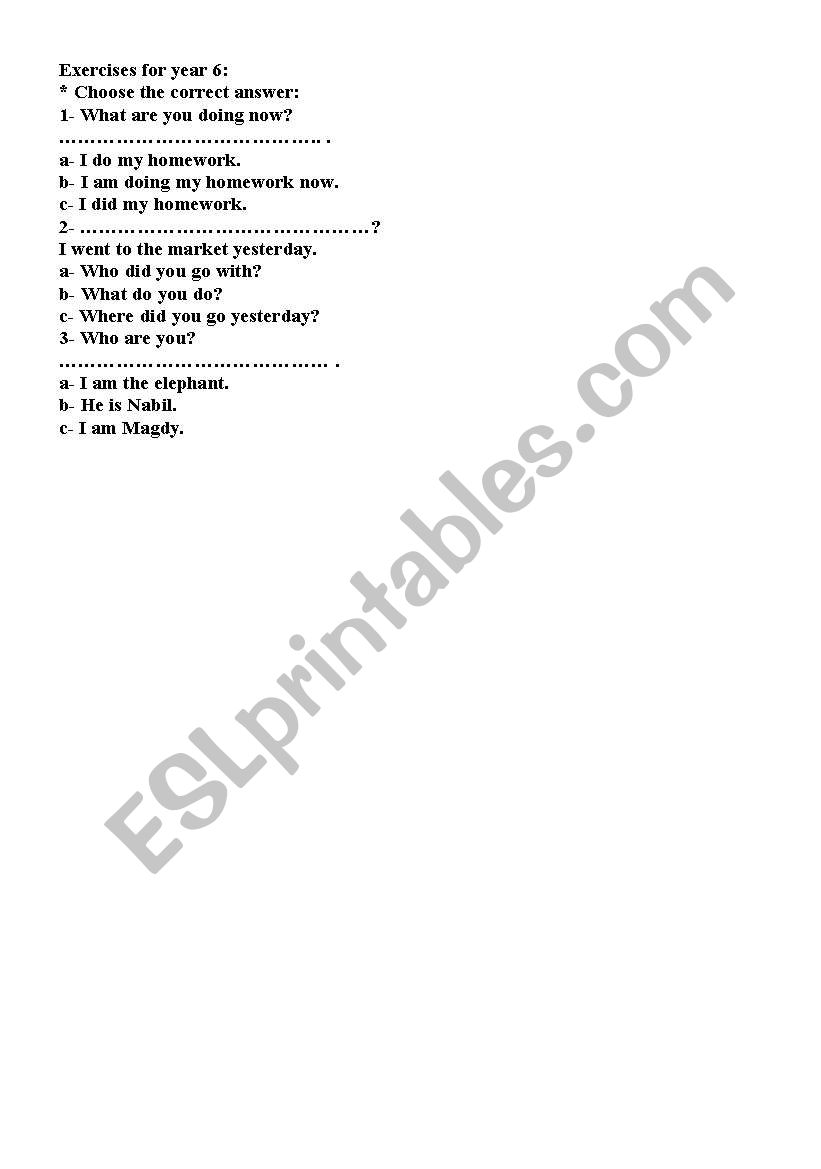 Exercises for 6 primary worksheet