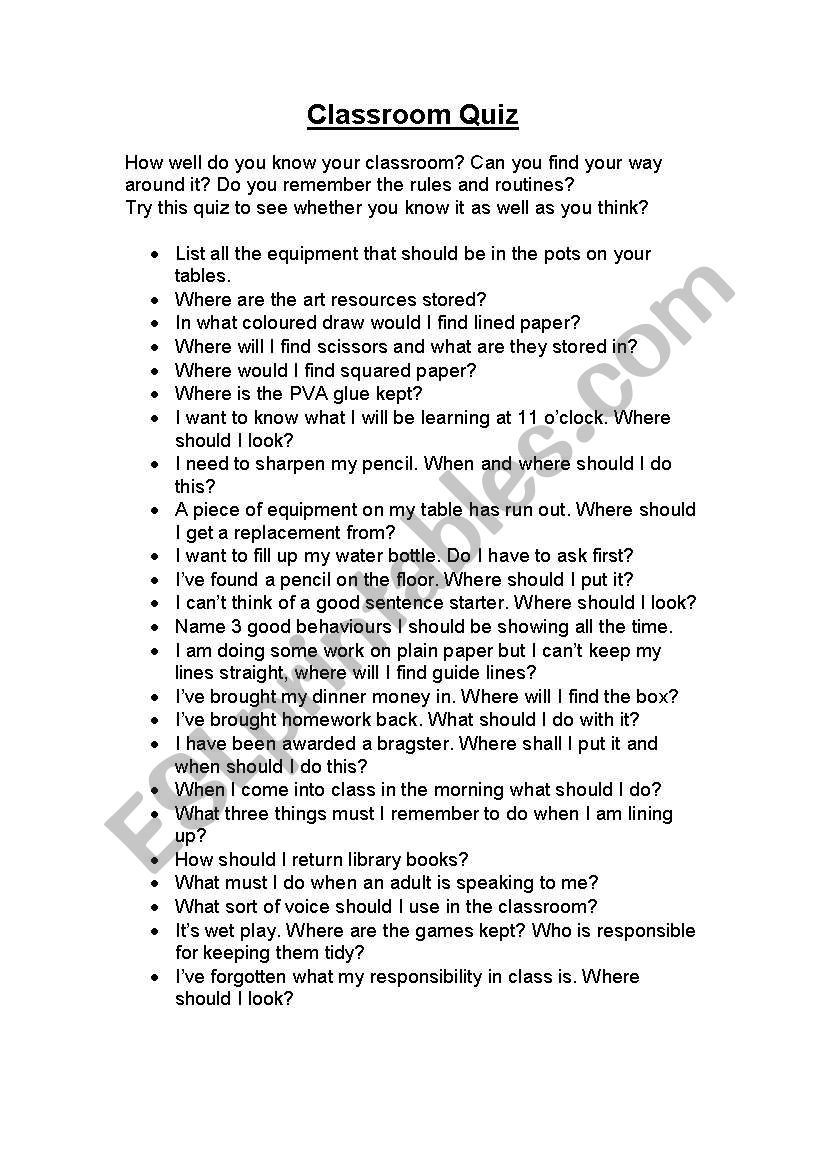 Classroom Quiz worksheet