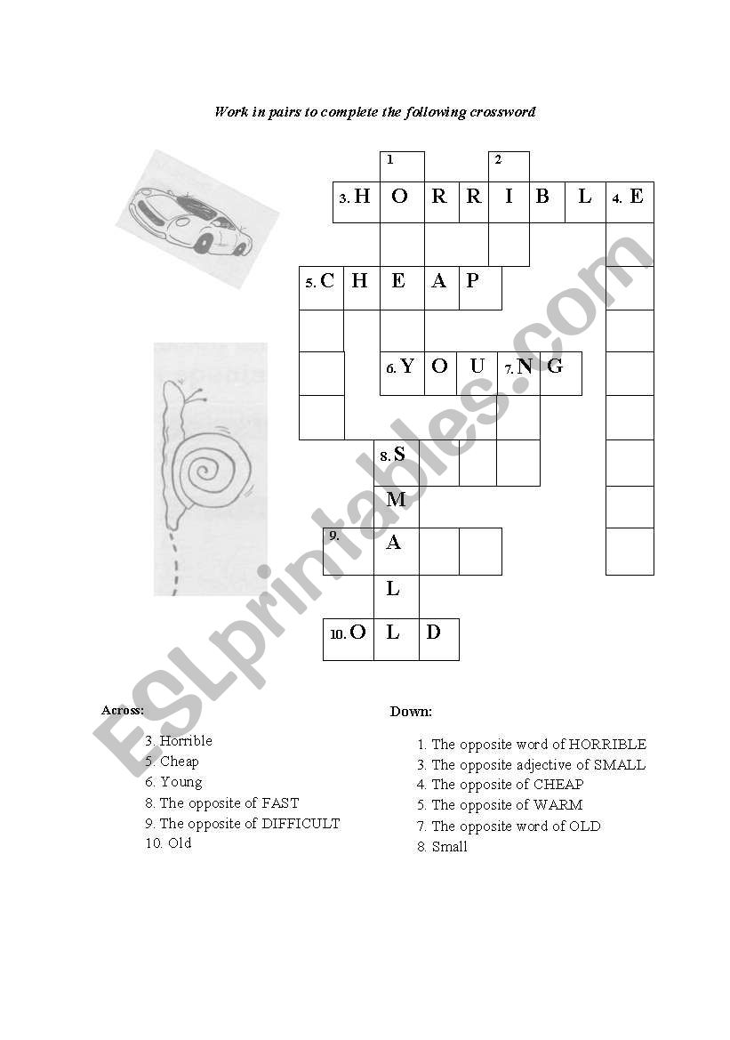 Opposite adjectives crosswords