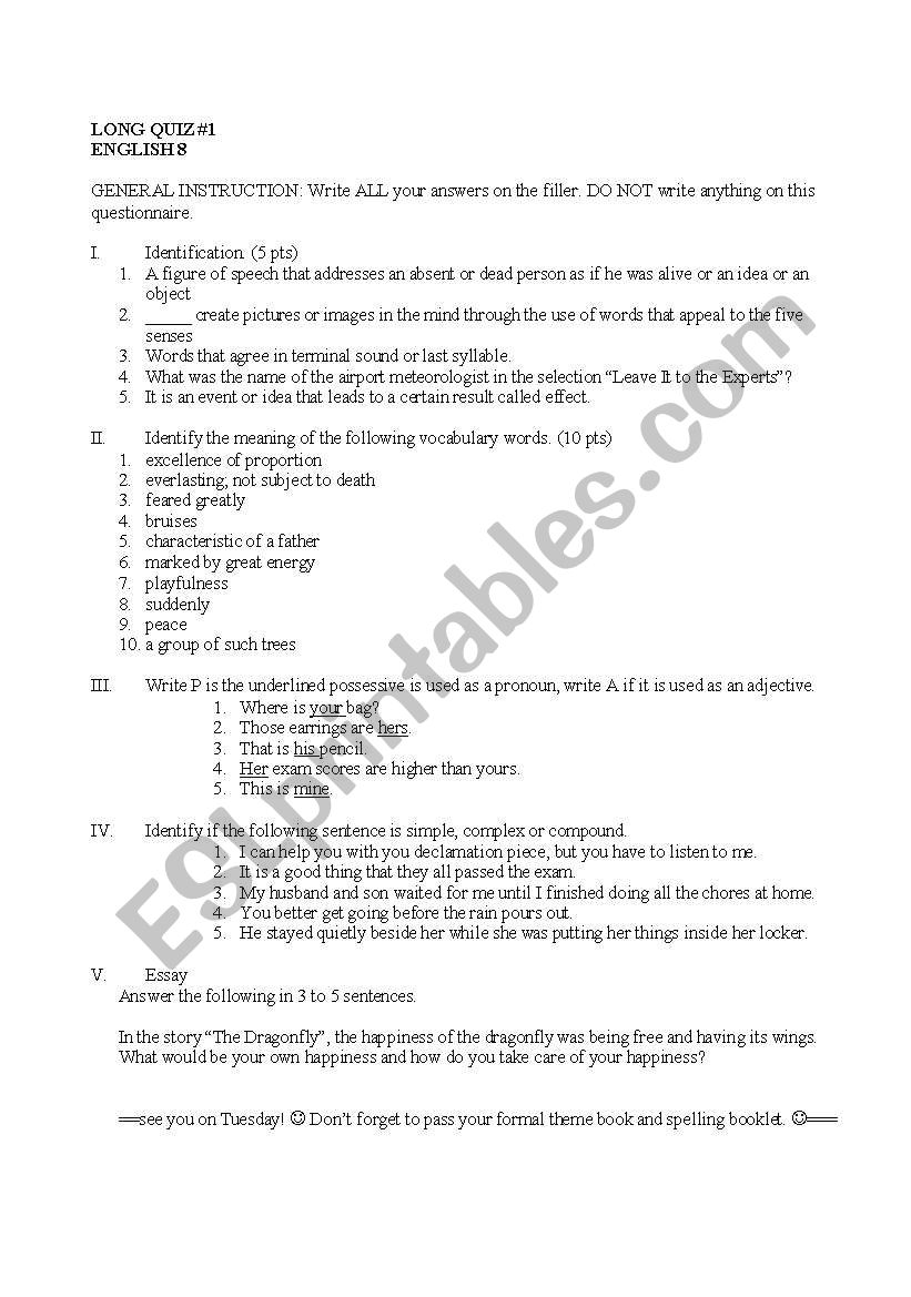 quiz worksheet