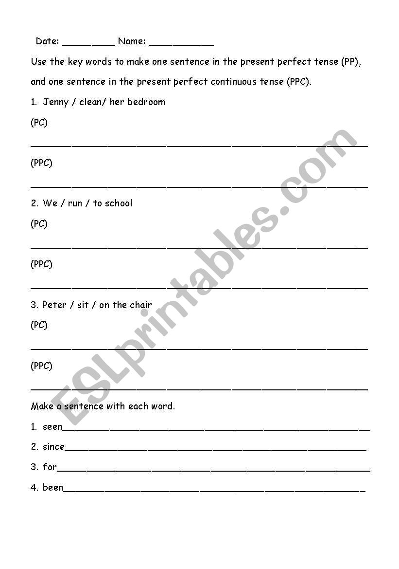 present perfect worksheet