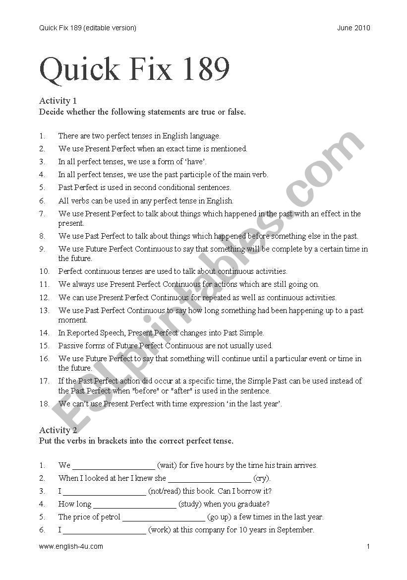 PRESENT TENSES worksheet