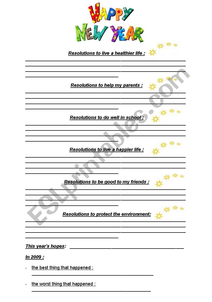 New Year Resolutions worksheet