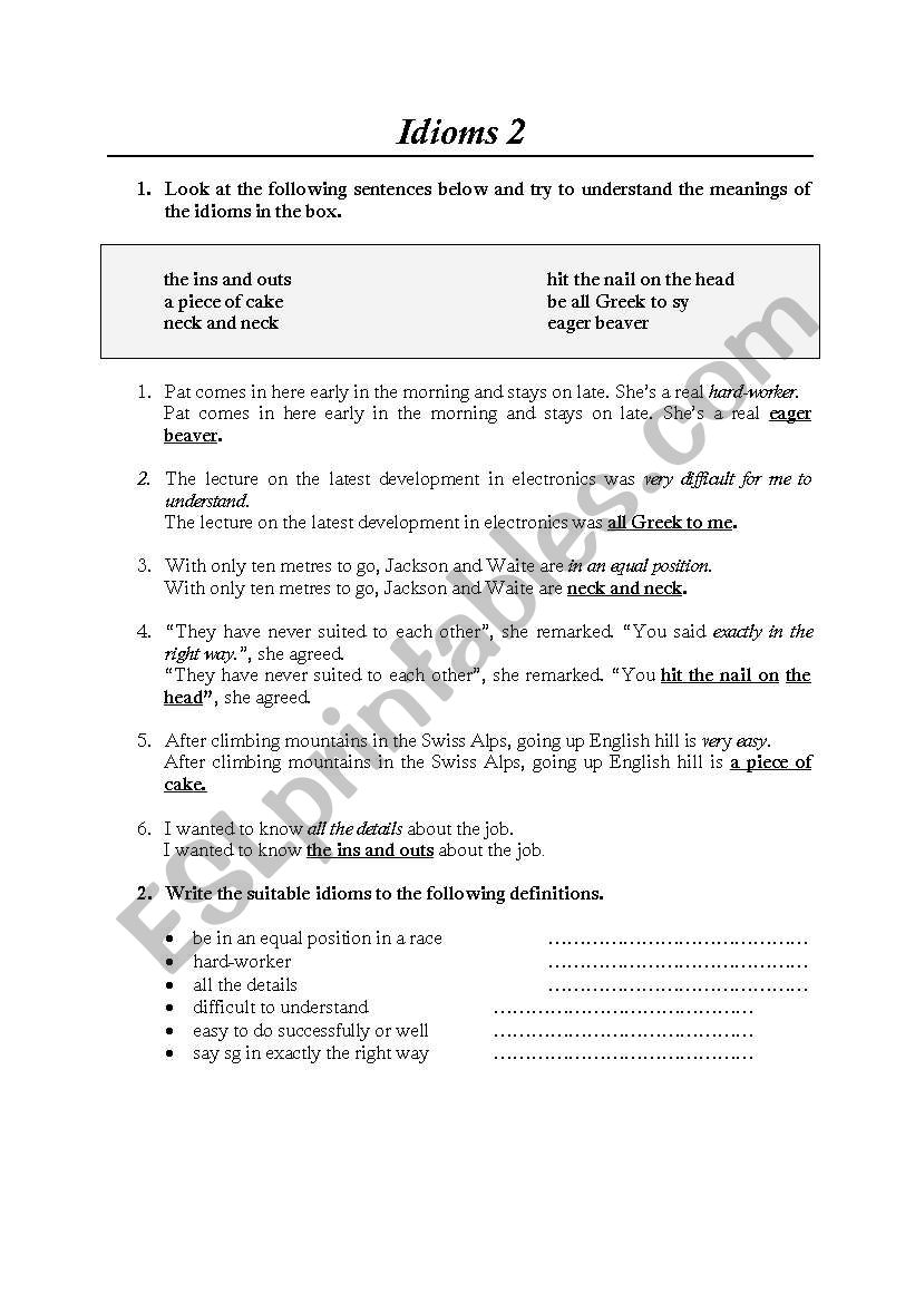 idioms worksheet