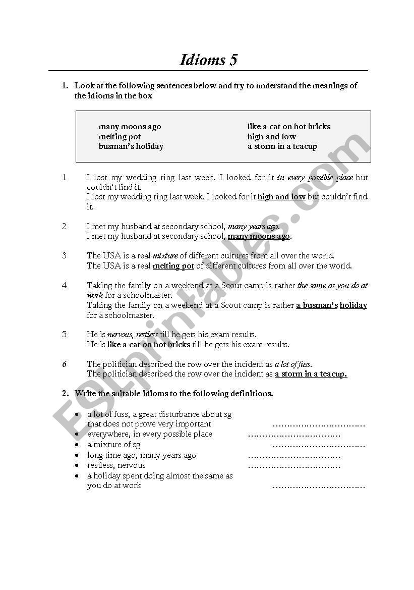 idioms worksheet