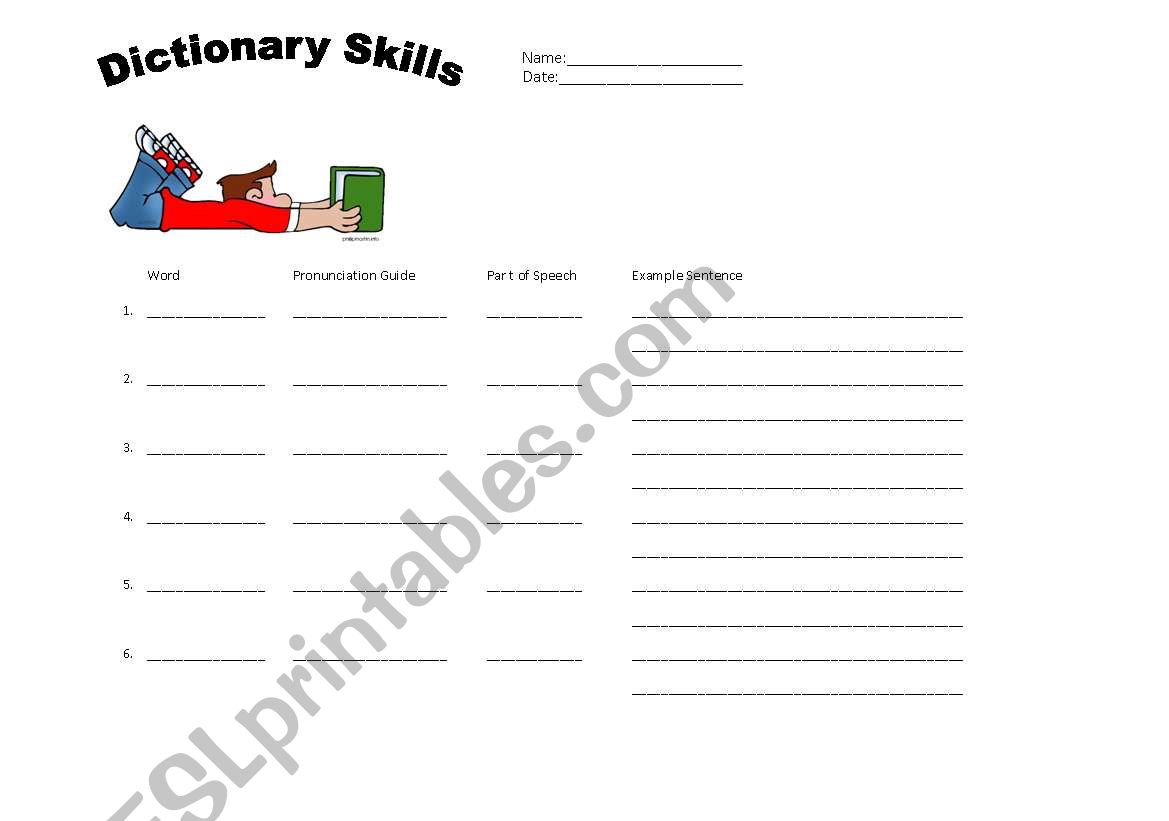 Dictionary Skills worksheet