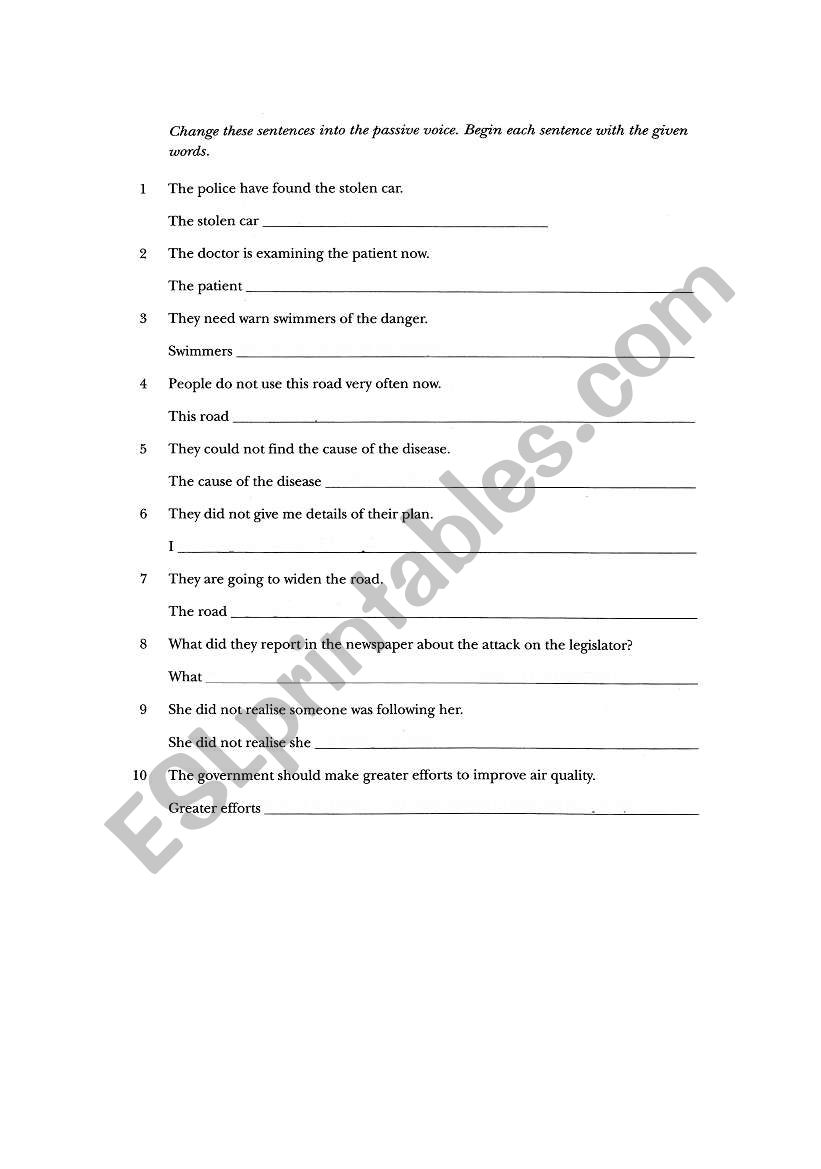 Passive Voice Exercise sheet worksheet