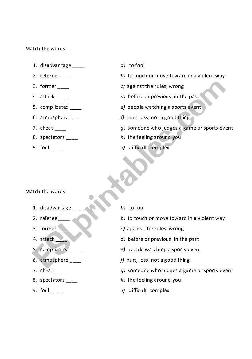 Sport Event Vocabulary worksheet