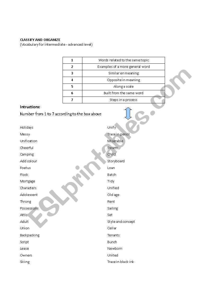 random vocabulary worksheet