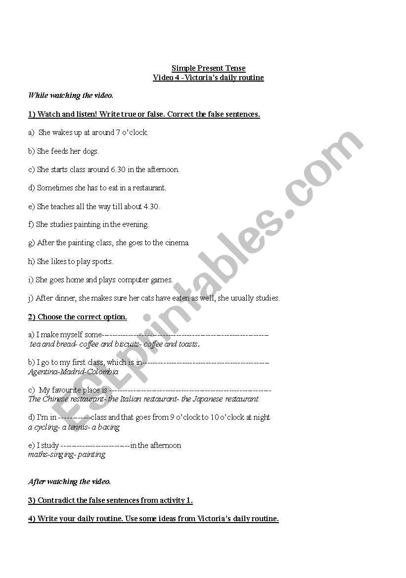 Victorias Daily Routine worksheet