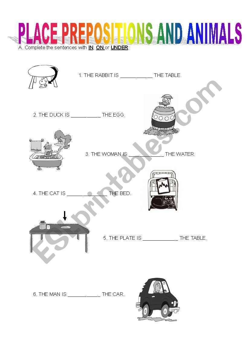 Place prepositions, wild and farm animals