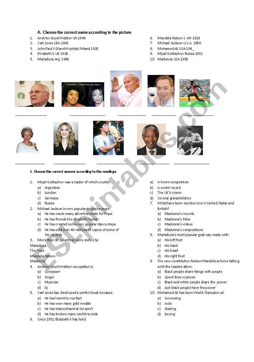 famous people worksheet