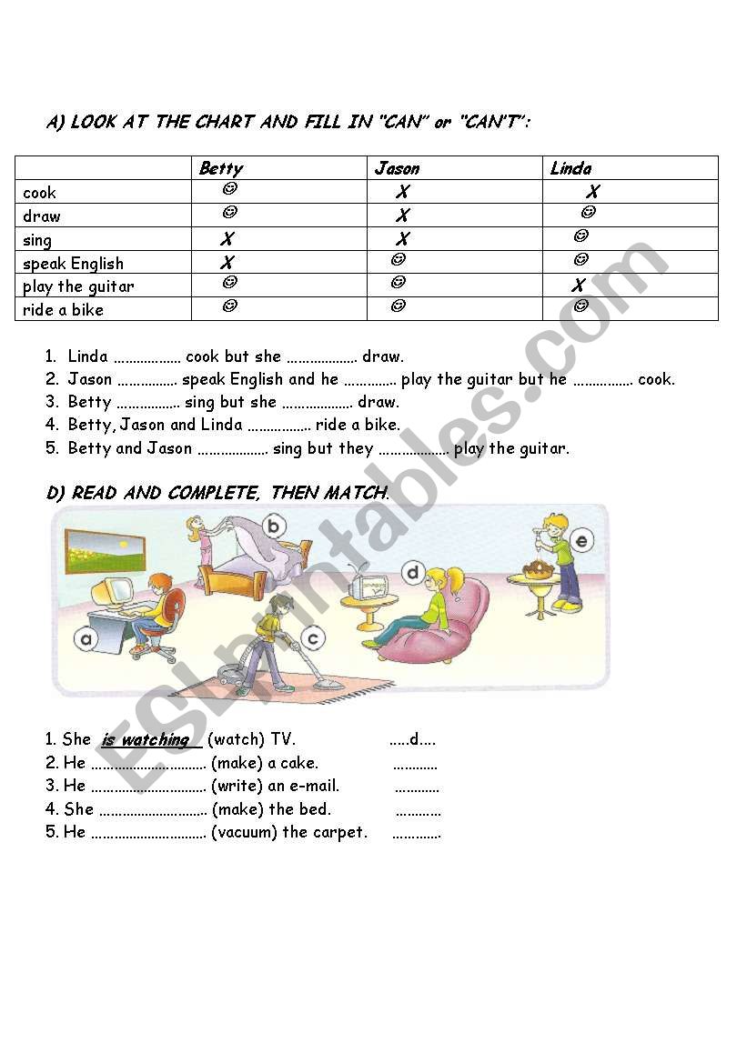 can/cant, present continous tense