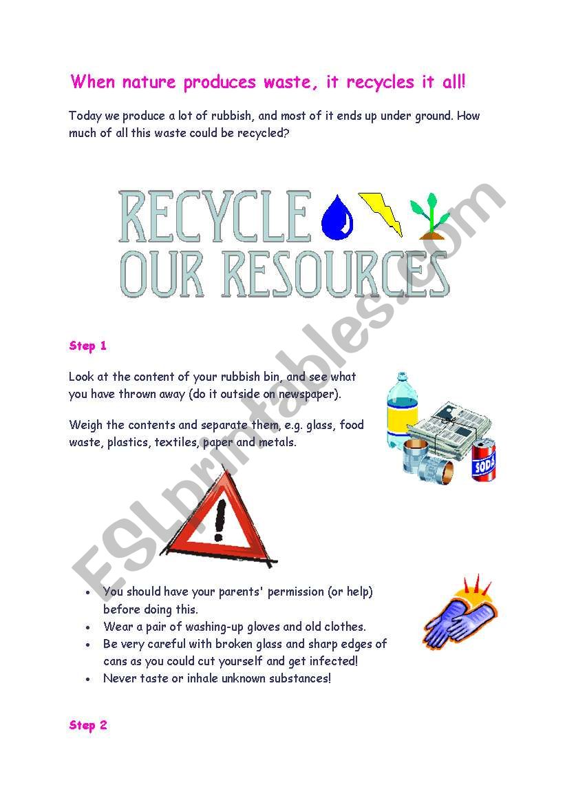 Reading Material on Recycling worksheet