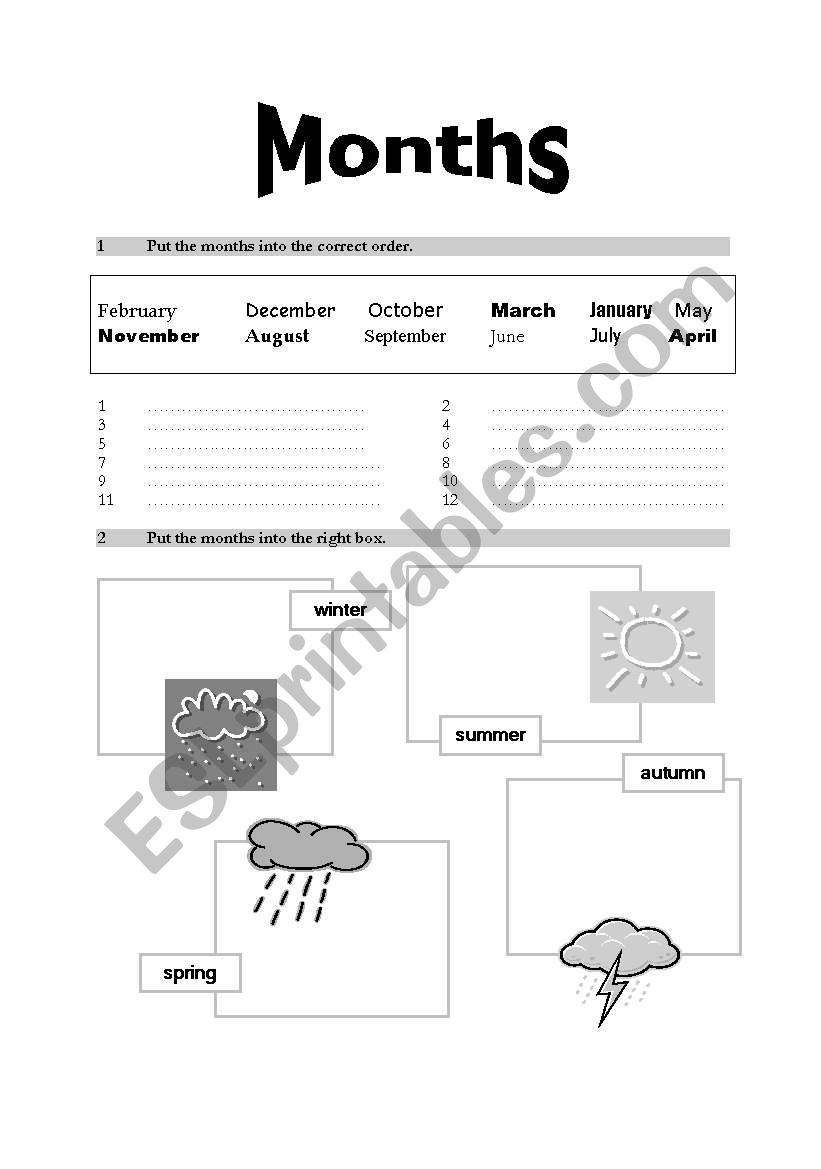 months worksheet