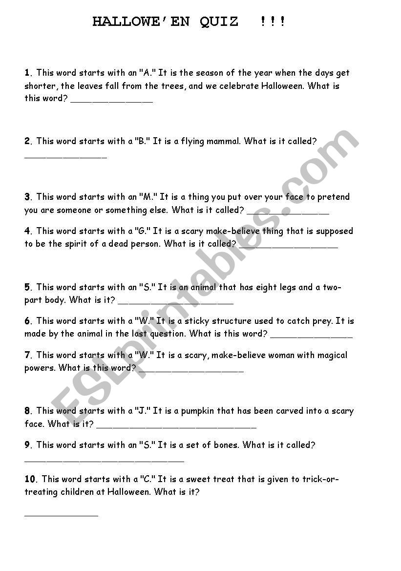 Halloween quiz worksheet