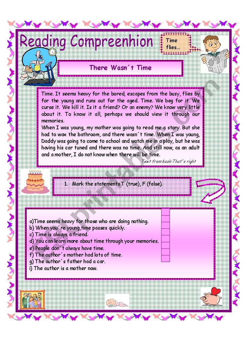 Reading comprehension text about time - ESL worksheet by Dini