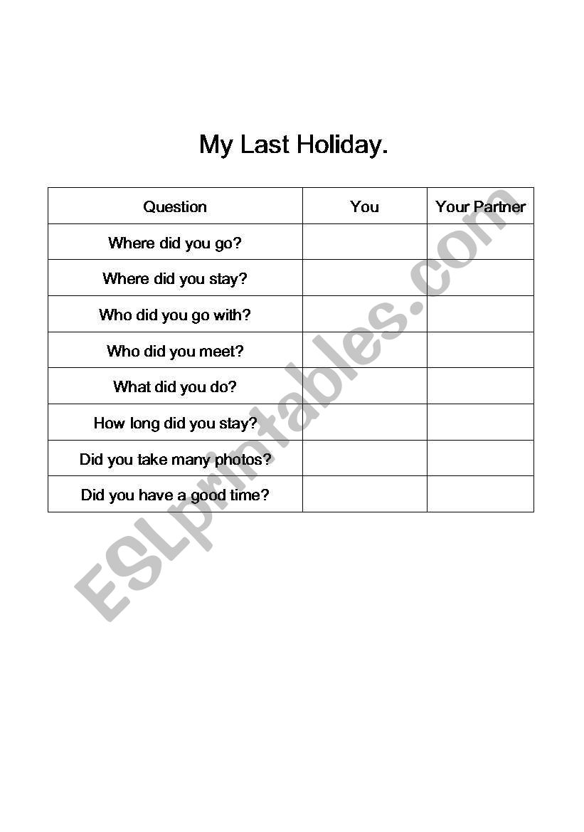 holiday worksheet