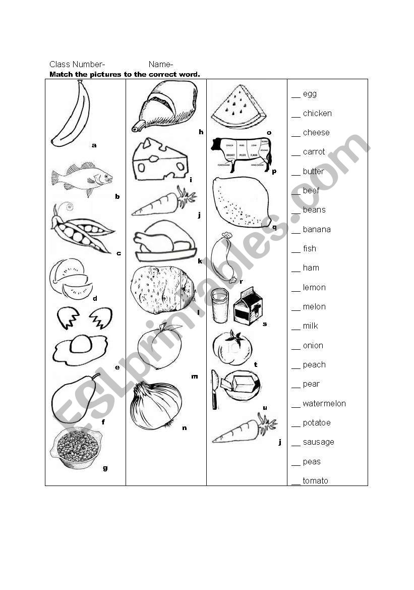 Food 1 - Matching worksheet