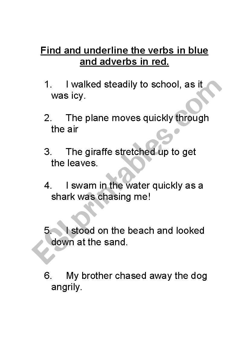 Verbs and Adverbs worksheet