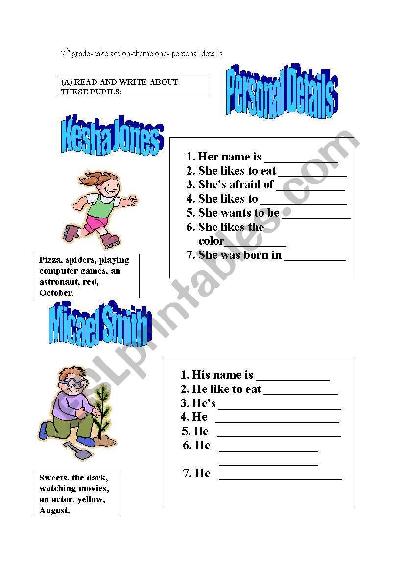 personal details worksheet