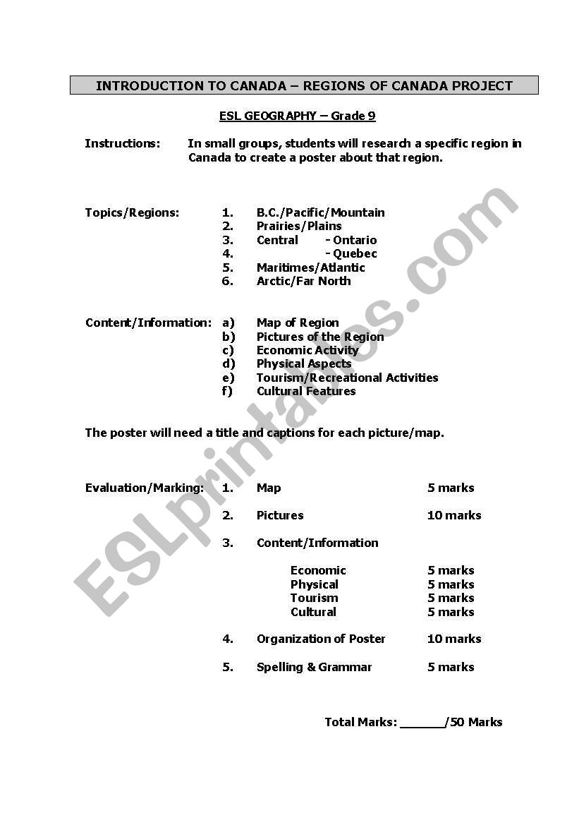 Introduction to Canada worksheet