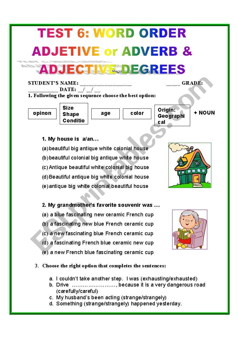 Adjective Degree Test Worksheet