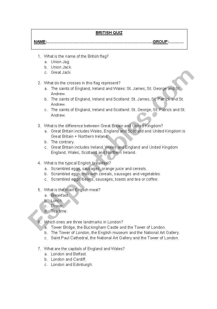 Quiz worksheet