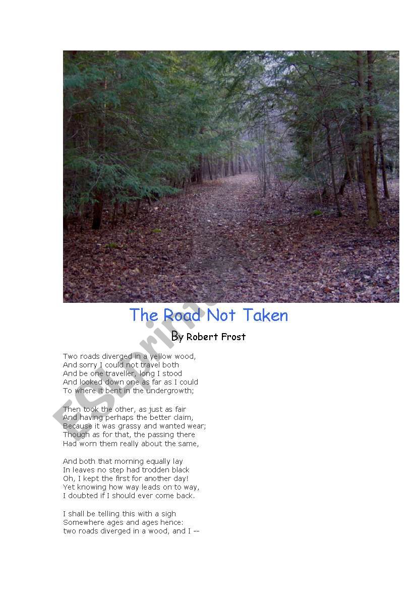 Poetry - The Road Not Taken worksheet