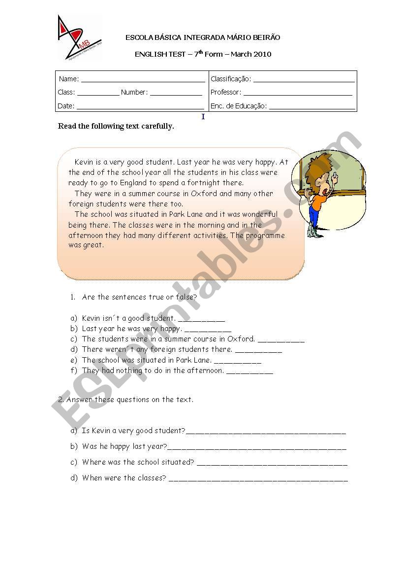 Written test worksheet