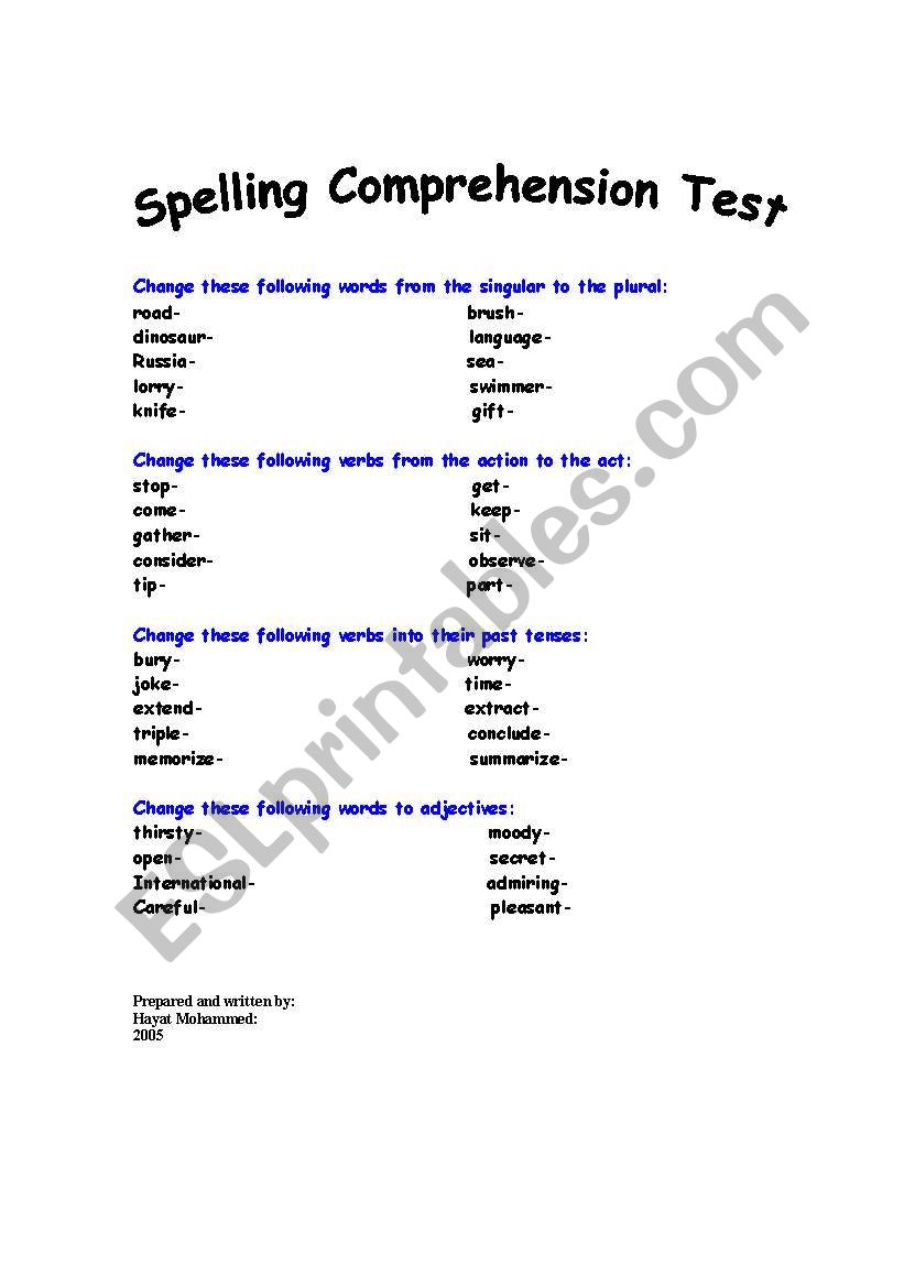 CHANGING FROM THE SINGULAR TO THE PLURAL WORKSHEET