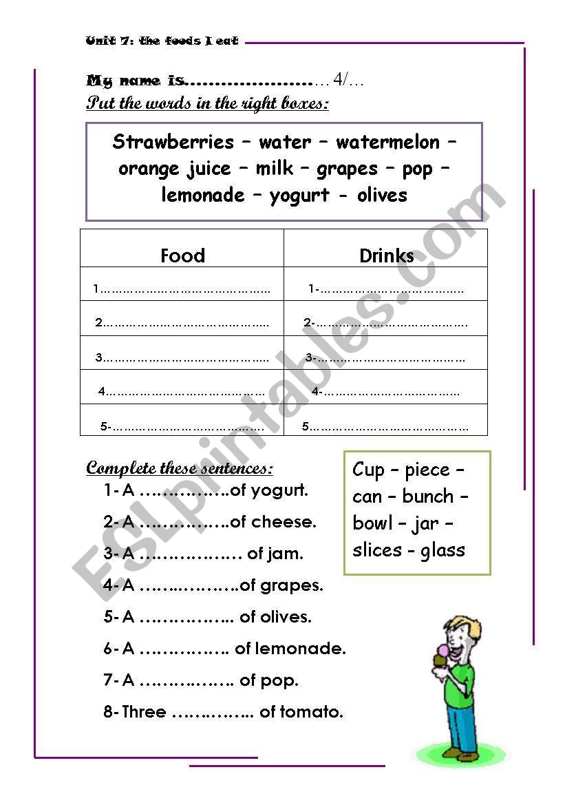 food and drinks worksheet