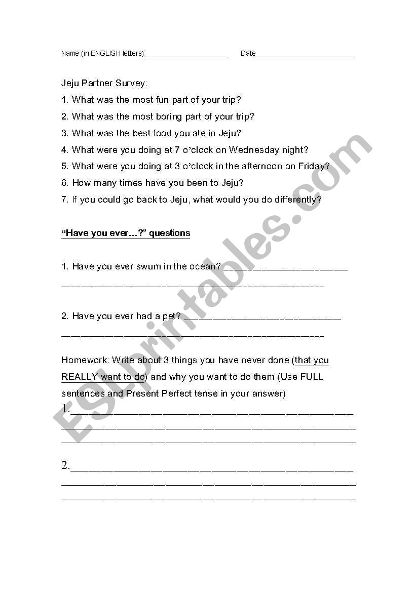 Present Perfect worksheet worksheet