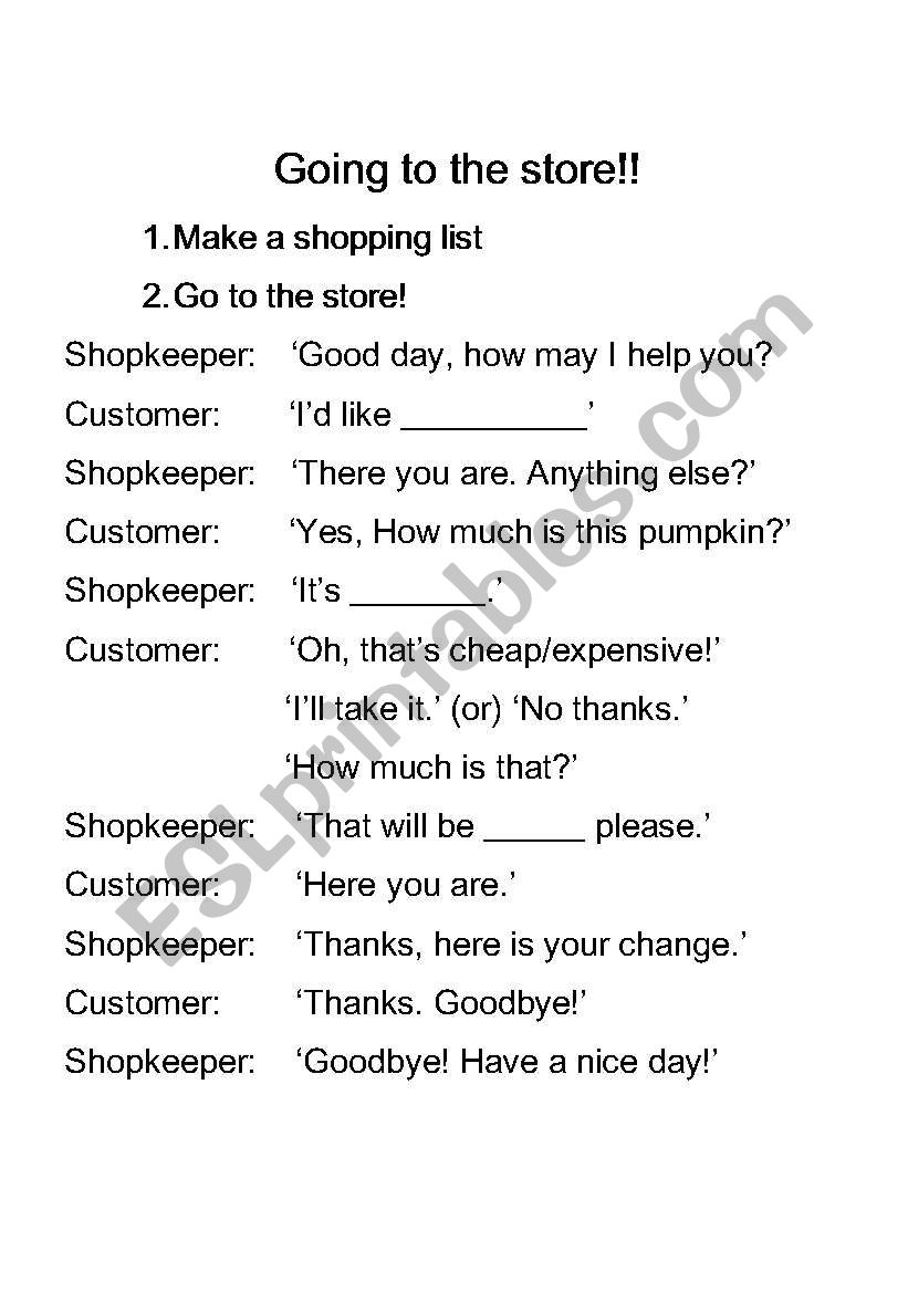 At the store - dialogue worksheet