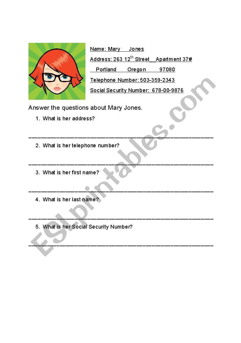 English worksheets: Personal Information