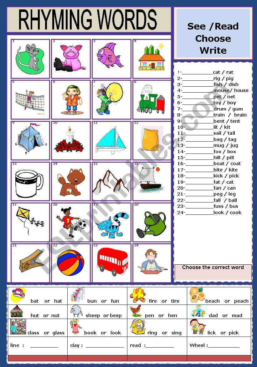 English Worksheets Rhyming Words Bank2home