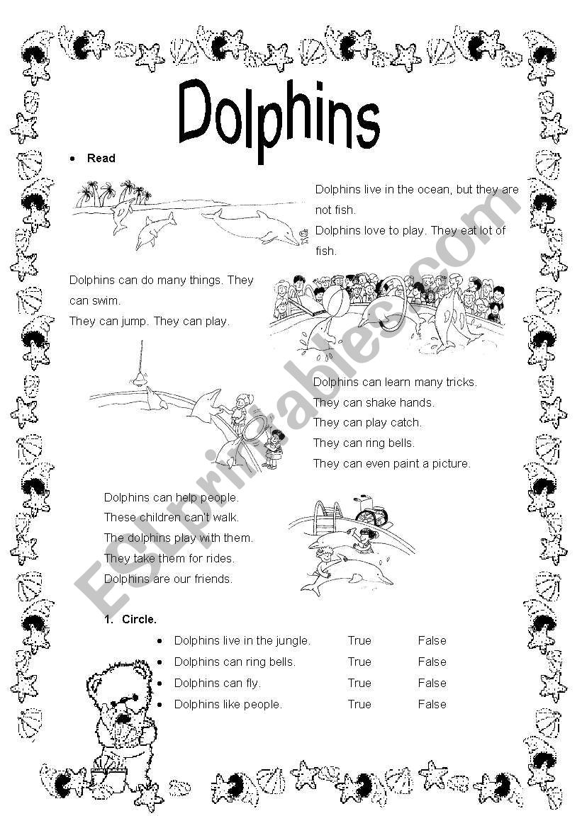 Reading Dolphins (can - can´t) - ESL worksheet by lizada