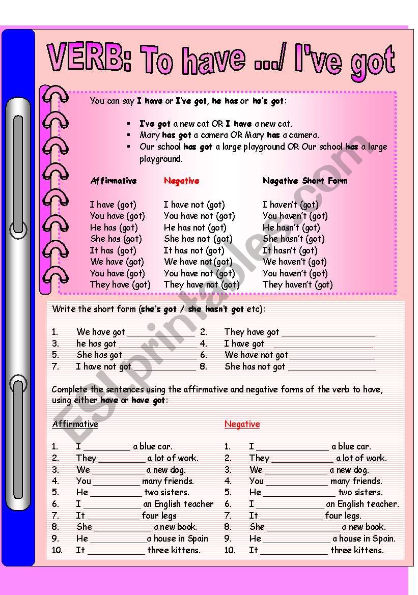 To have / I´ve got - ESL worksheet by salaskas1