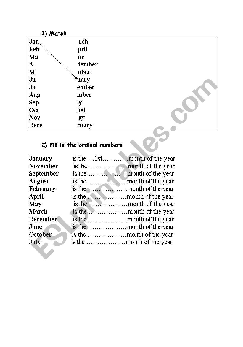 Months of the Year worksheet